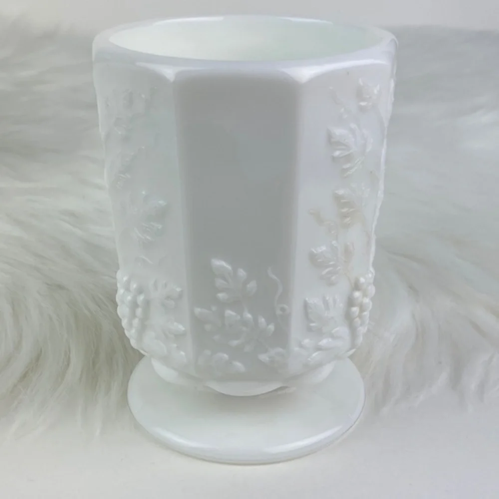 Westmoreland Milk Glass Cup Paneled Grape Medium Open Top Creamer and Sugar Cup